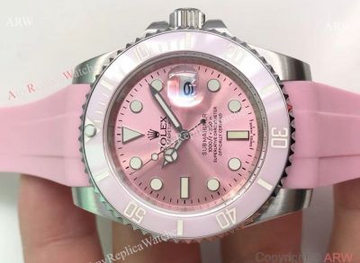 Copy Pink Face Pink Ceramic Bezel Rolex Submariner Watch 40mm